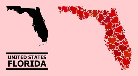Red Lovely Pattern Map of Florida State 스톡 일러스트