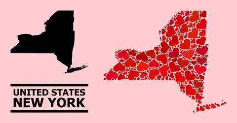 Red Lovely Pattern Map of New York State Stock Illustration