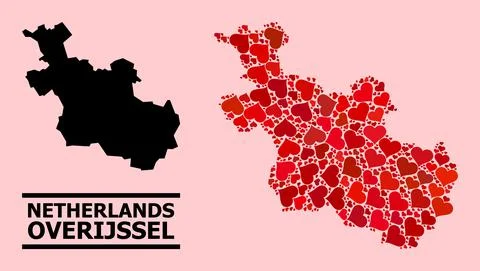 Red Lovely Pattern Map of Overijssel Province 스톡 일러스트