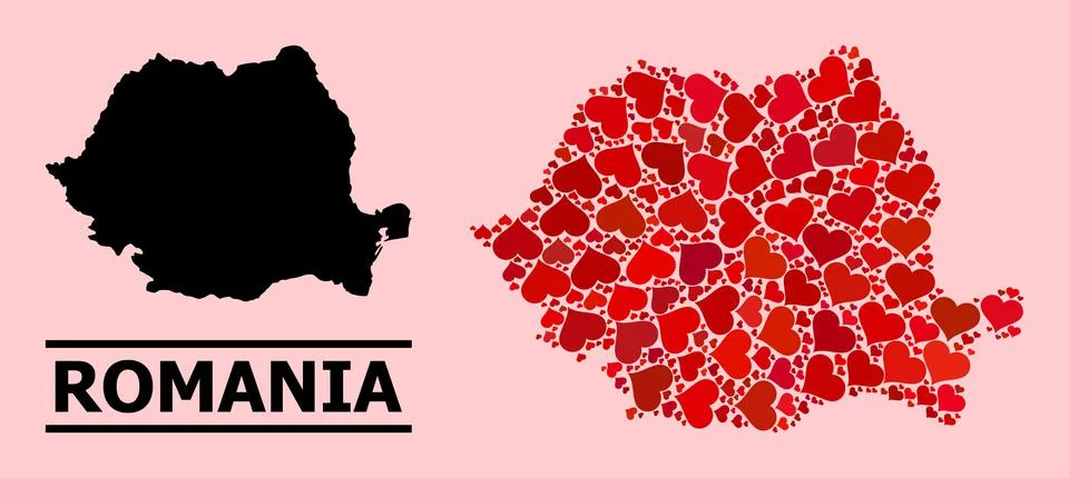 Red Lovely Pattern Map of Romania Stock Illustration