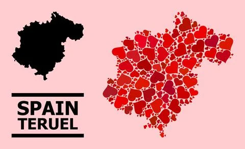 Red Lovely Pattern Map of Teruel Province Illustrazione stock