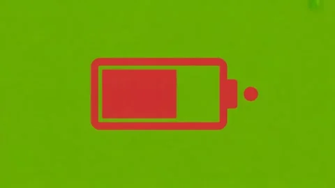 Red low battery icon animation on a vibrant green background representing p.. Stock Footage 320816560