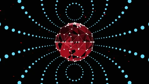 A red low poly figure covered beaming white net of dotted rays over black Stock Footage 130420650