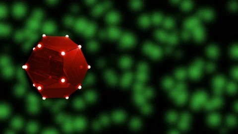 A red low poly figure covered with a white net of dots floats over defocused Stock Footage 130421147