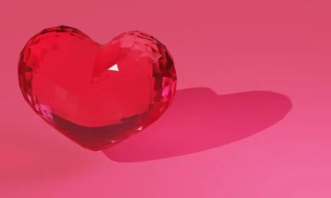 Red low poly heart gem on pink background. 3d rendering Stock Illustration