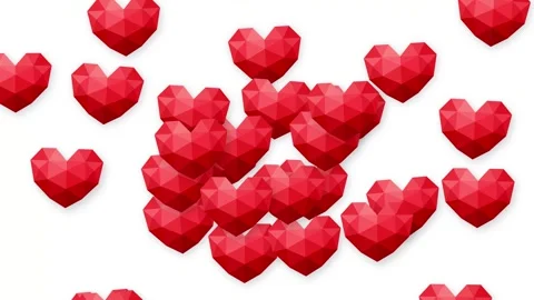 Red Low Poly Hearts Falling Down Against a White Background Stock Footage 341558079