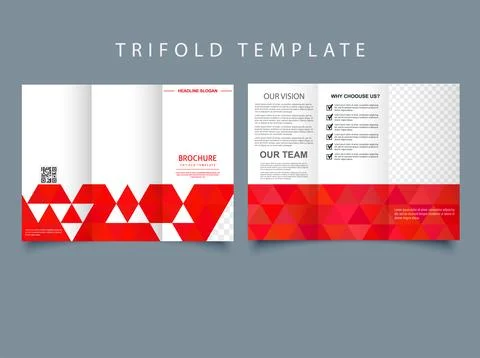 Red Low poly trifold brochure Red Colors Tri-Fold Brochure Design. Corporate Stock Illustration