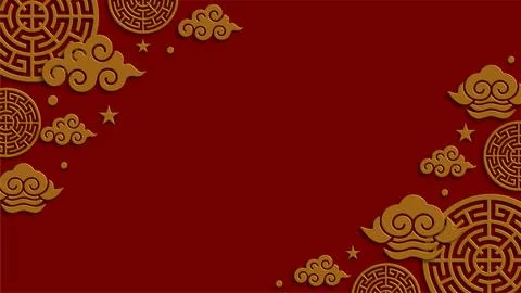 Red lunar background with golden cloud corners Stock Illustration