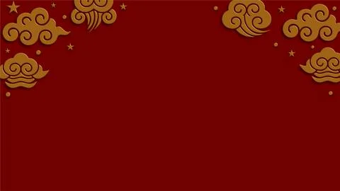 Red lunar background with golden cloud ornaments Illustrazione stock
