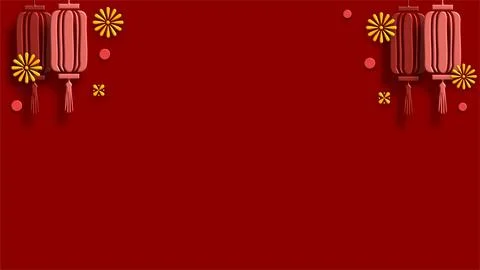 Red lunar lantern background with hanging ornaments Stock Illustration