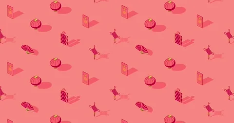 Red lunar new year loop animation on peach background Stock Footage 327125900