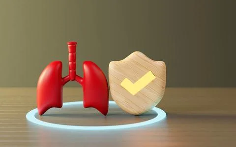 Red Lung model with Shield protect, Family Protection and Family insurance .. Stock Illustration