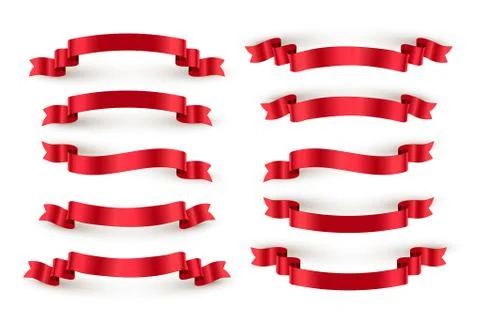 Red luxury ribbons set. Vector design elements isolated on white background. Stock Illustration