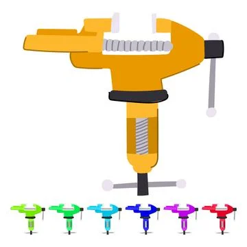 Red machine vice holding object fixed for workshop graphic Stock Illustration