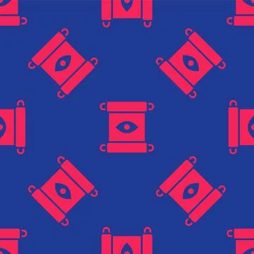 Red Magic scroll icon isolated seamless pattern on blue background. Decree Illustrazione stock