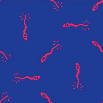 Red Magic wand icon isolated seamless pattern on blue background. Star shape Illustrazione stock