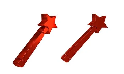 Red Magic wand icon isolated on transparent background. Star shape magic ac.. Stock Illustration
