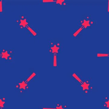 Red Magic wand icon isolated seamless pattern on blue background. Star shap.. Stock Illustration