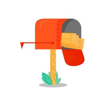 Red mail box flat color vector object Illustration