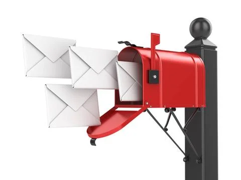 Red mailbox with letters Red mailbox with letters , This is a 3d computer ... Foto stock