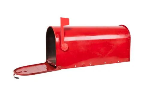 Red mailbox on white with flag Stock Photos