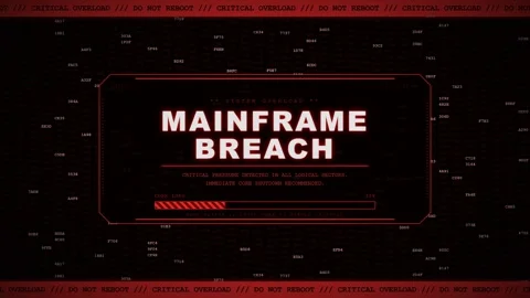 Red Mainframe Breach System Overload Core Shutdown Hex Code Warning Animation. Stock Footage 347705376