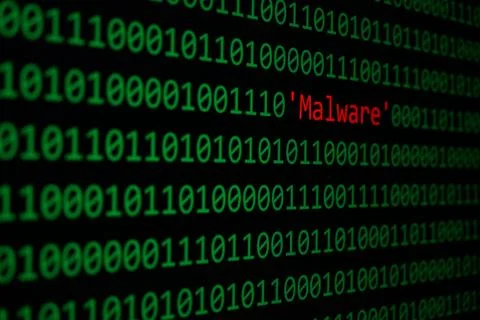 Red Malware and Binary code Concept Security and Malware attack. Stock Photos