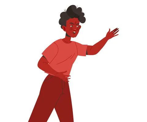Red Man Aggressor Lifting Hand Abusing and Insulting Weak Vector Illustration Stock Illustration