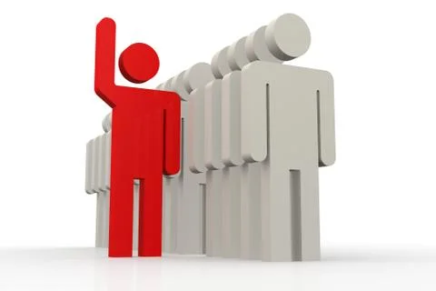 Red man stand out of a line of queue Stock Illustration