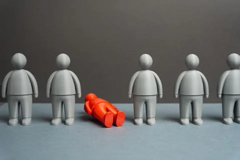 The Red Man stands out from the crowd. Overwhelmed by illness or stress. Se.. Stock Photos