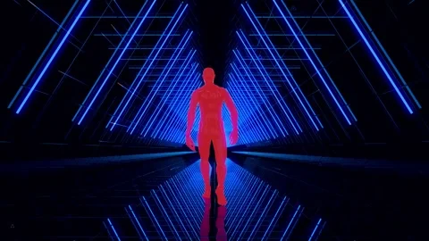 Red man walking in blue space Stock Footage 234243863