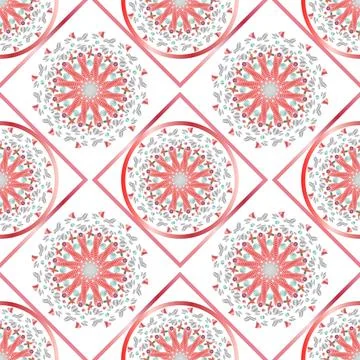 Red Mandala Circle Seamless Repeat Pattern Stock Illustration