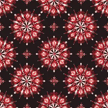 Red Mandala Floral Pattern on Dark Background Stock Illustration