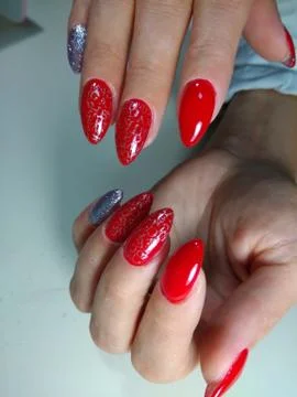 Red manicure design Stock Photos