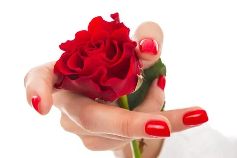 Red manicure on a white background Stock Photos
