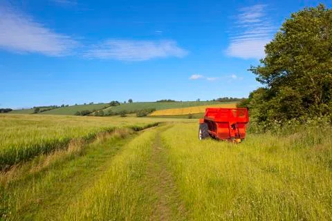 Red manure spreader Stock Photos