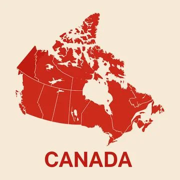 Red Map of Canada with Provincial Borders Displayed on Beige Background Stock Illustration