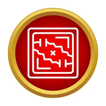 Red map icon with gold border finding location Illustrazione stock