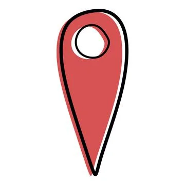 Red Map Location doodle icon. Vector Color Linear Pointer or Mark, Isolated o Stock Illustration