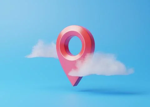 Red map location point marker or navigation pin icon sign flying in the clouds Stock Illustration