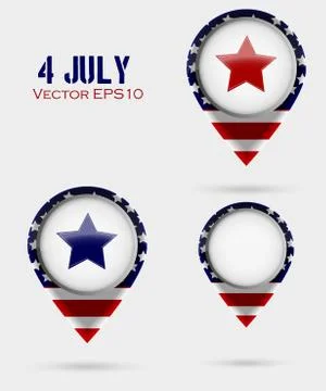 Red map markers. 4 july theme Stock Illustration