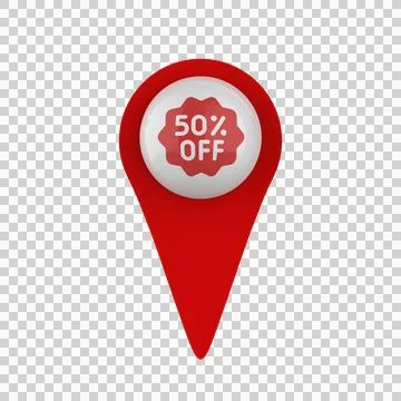Red Map Pin 50% Off Discount 3D Pointer Icon On Transparent Background Illustrazione stock