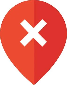 Red map pin with close cross symbol icon Stock Illustration