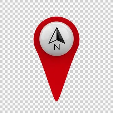 Red Map Pin Compass North 3D Glossy Locator Icon Transparent Background Stock Illustration