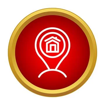 Red map pin with house outline icon 스톡 일러스트