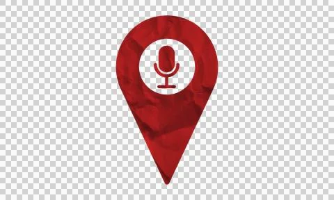 Red map pin icon with microphone symbol for podcast location or audio recor.. Stock Illustration