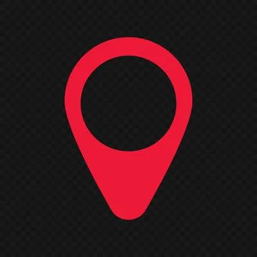 Red map pin isolated on black background. Vector. Stock Illustration