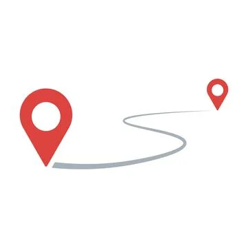 Red map pin location icons with winding gray route line 스톡 일러스트