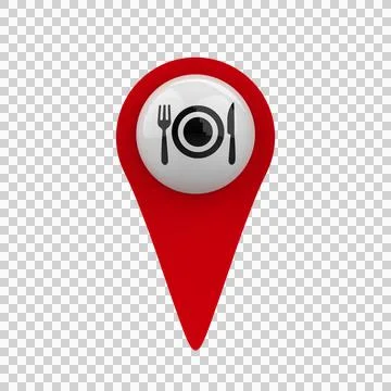 Red Map Pin Restaurant Dining 3D Glossy Locator Icon Transparent Background Stock Illustration