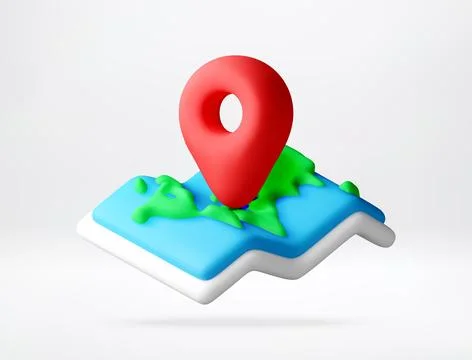 Red map pin on stylized 3d world map. Stock Illustration